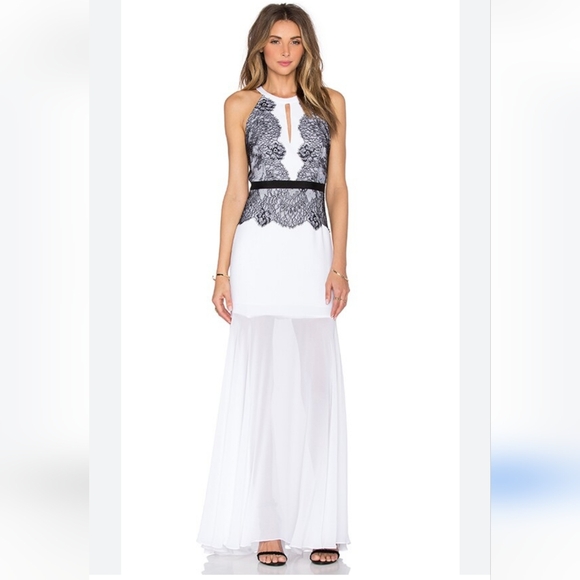BCBG MaxAzaria Gerogianna Lace Maxi Dress Black & White Size 6 - Picture 1 of 12